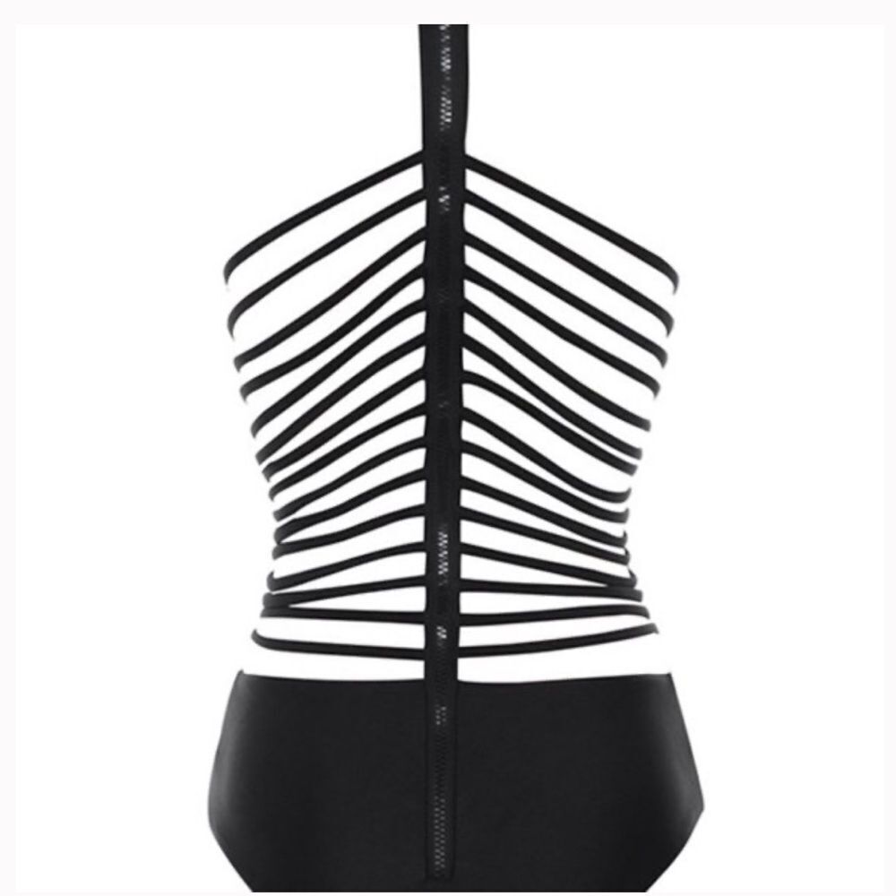 House of CB London Black Ladderback One Piece Swim Zipper Size S - Picture 2 of 8